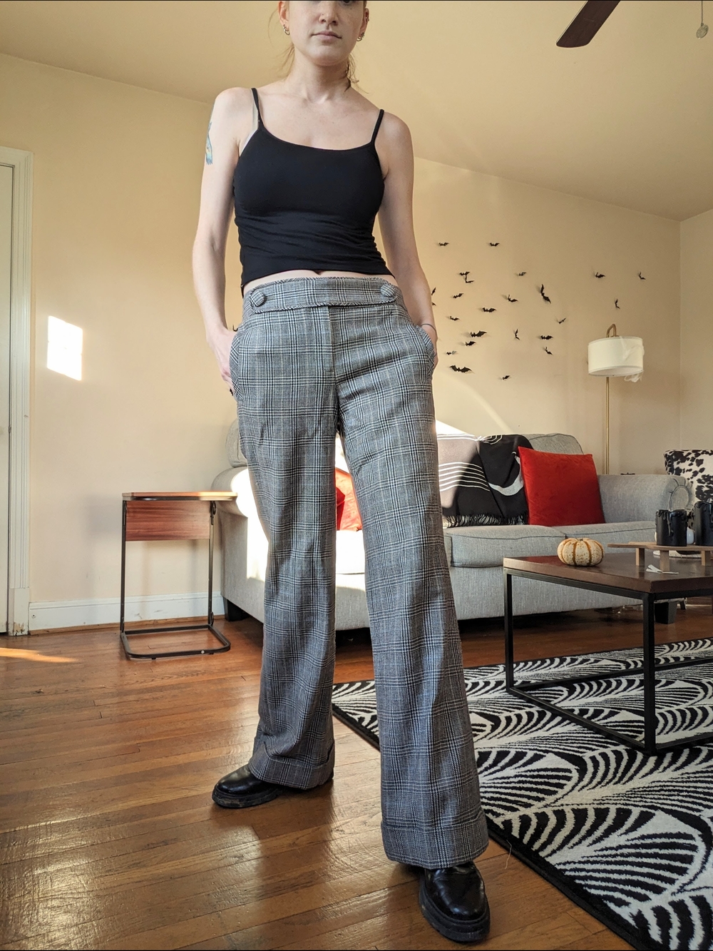 Y2K Low-rise Houndstooth Wide Leg Cuffed Trousers